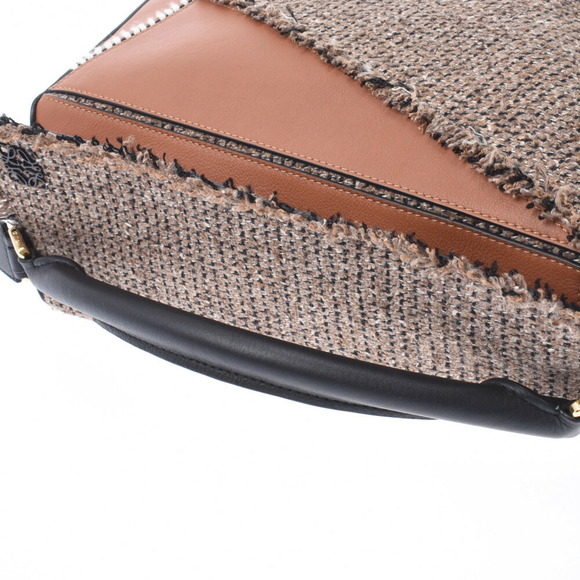 Loewe Puzzle Bag Brown Black Tweed Leather Handbag - Picture 3 of 9